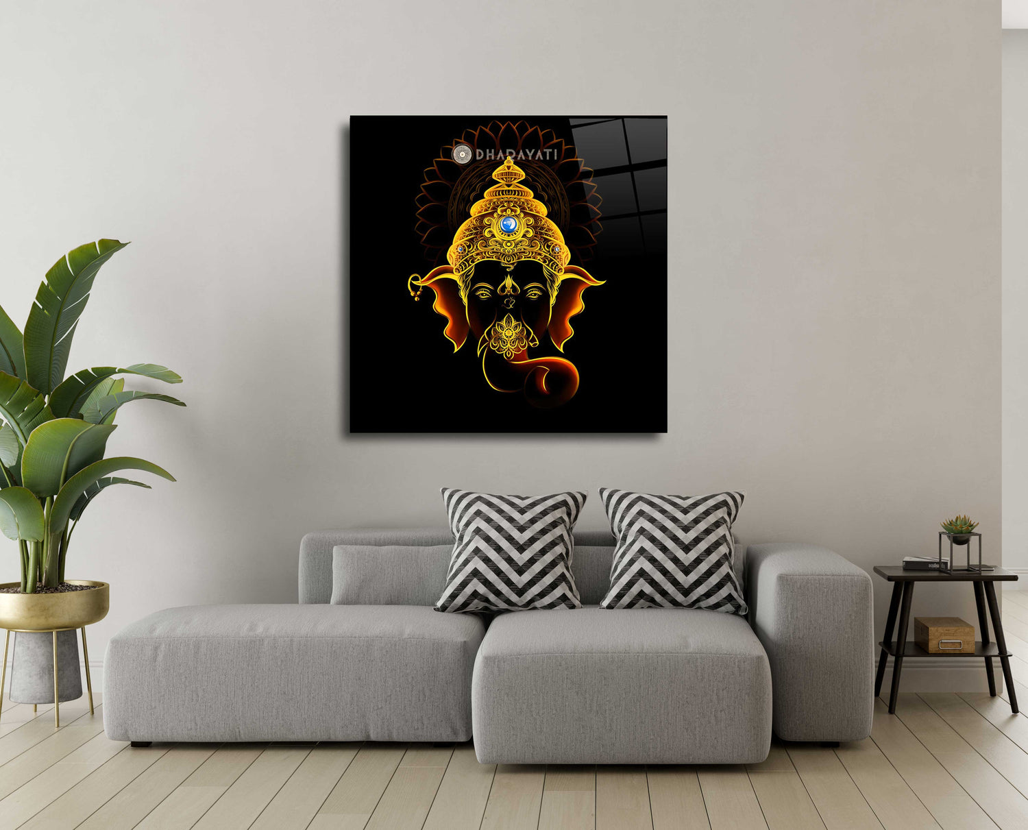 Divine Serenity: Lord Ganesha Face Glass Wall Art for Blessings and Wisdom