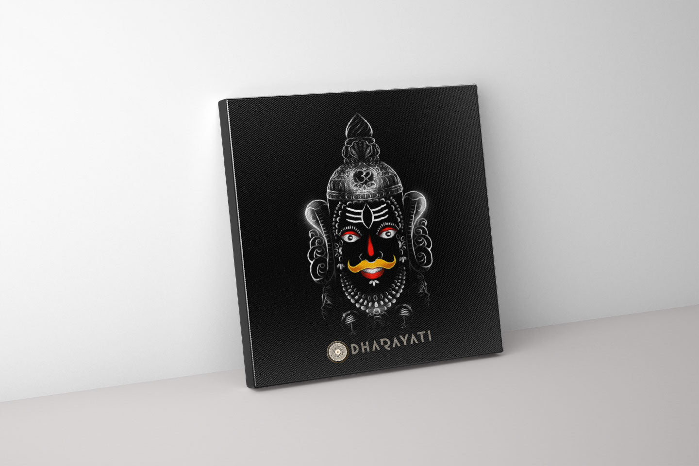 Blissful Radiance: Smiling Mahakal in Red and Orange - Canvas Art