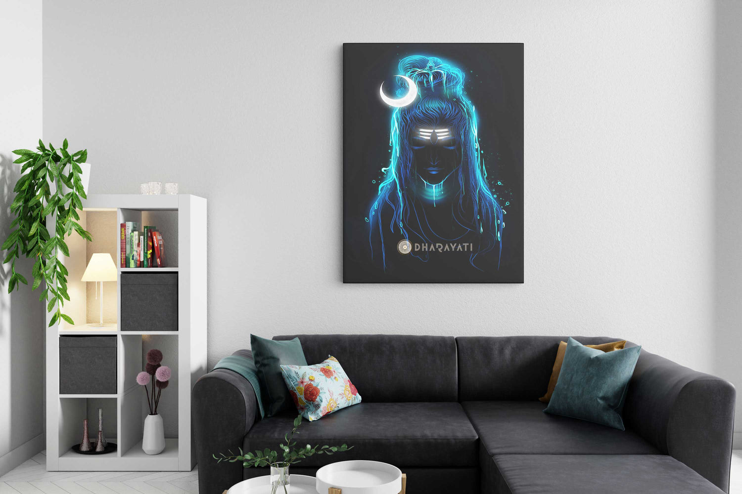 Cosmic Majesty Unveiled: Lord Shiva with the Moon Adorning His Crown | Canvas Art