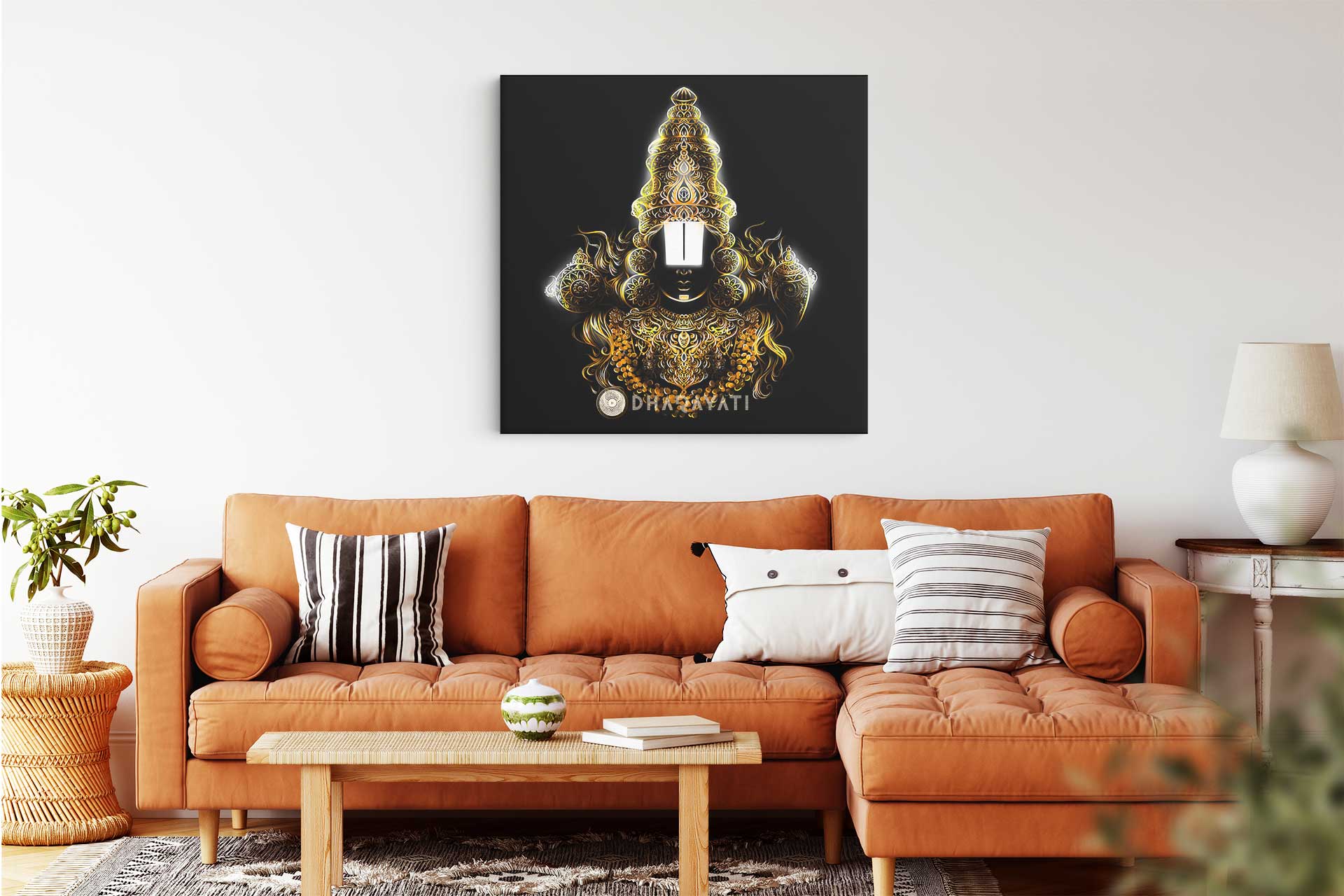 Divine Radiance: Lord Venkateshwara in Golden Glory - Canvas Art