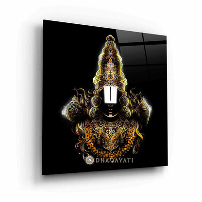 Divine Radiance: Venkateshwara Swamy Golden Glass Wall Art - Embrace the Serene Aura of the Supreme Deity