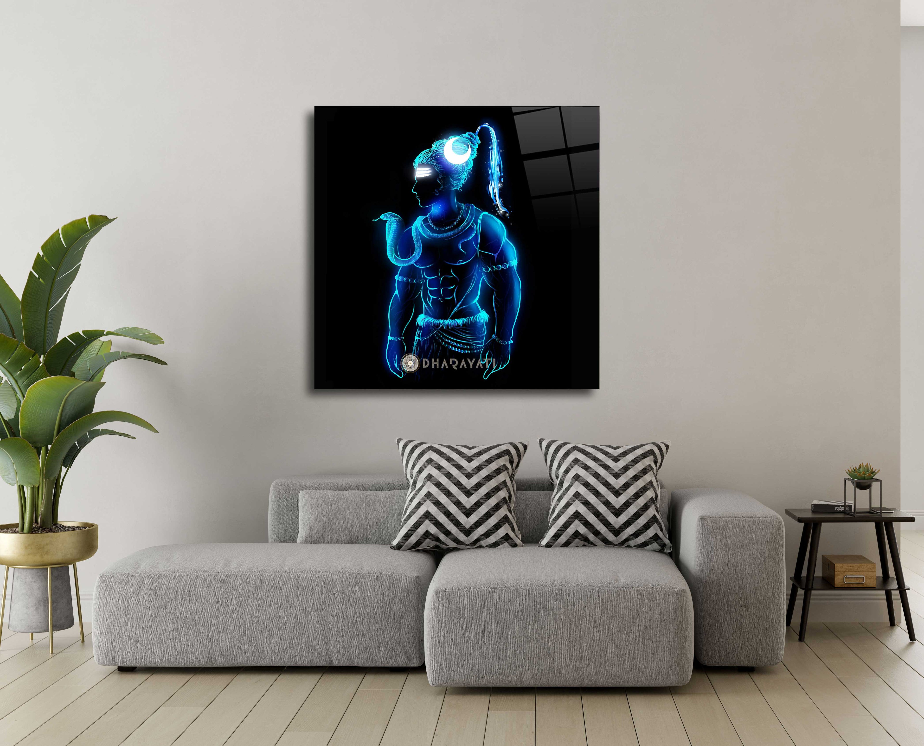 Divine Serenity: Lord Shiva Mahadev With Snake Glass Wall Art