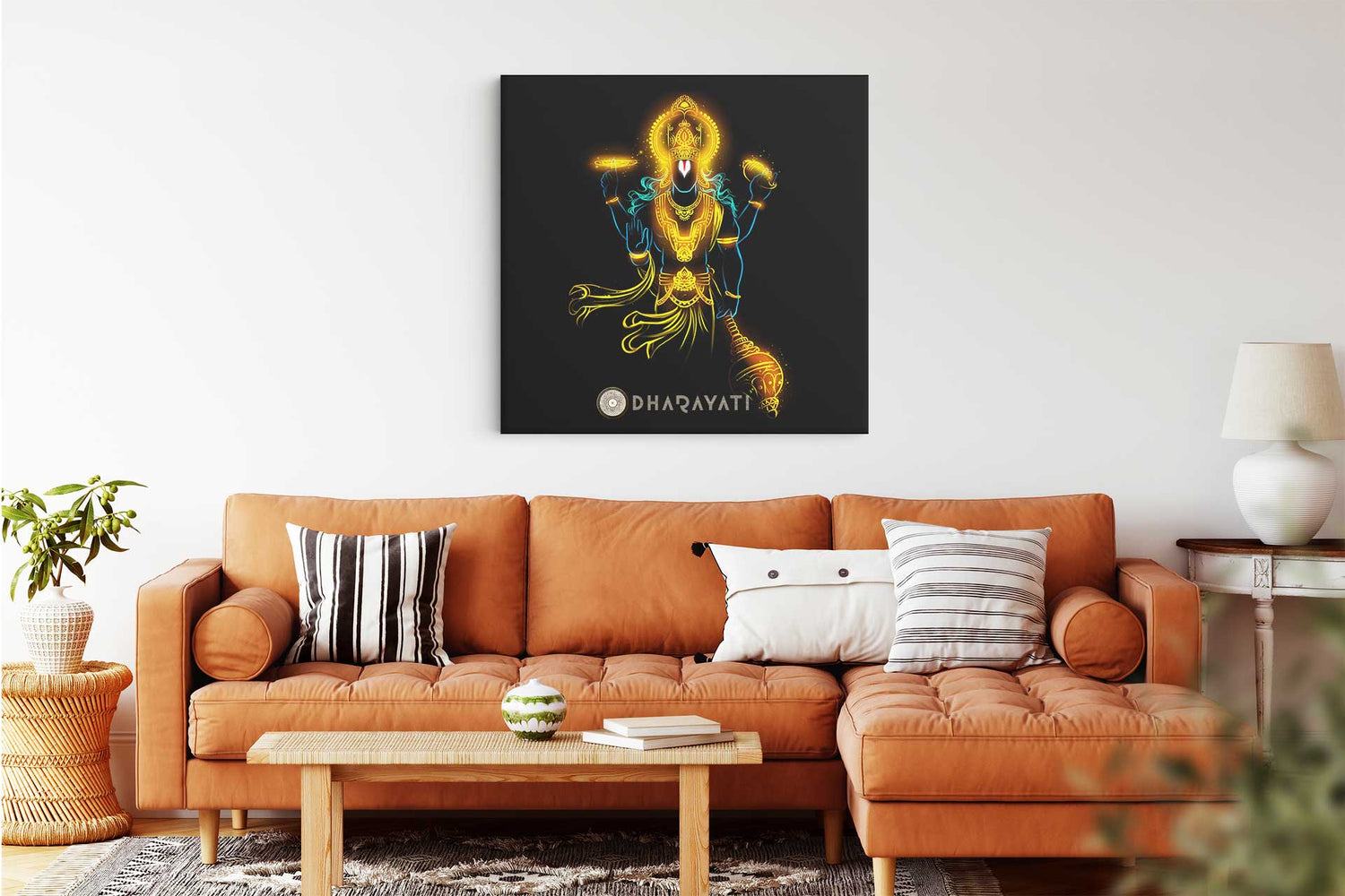 Divine Triumvirate: Lord Vishnu with Shankha, Chakra, and Gada - Spiritual Canvas Art