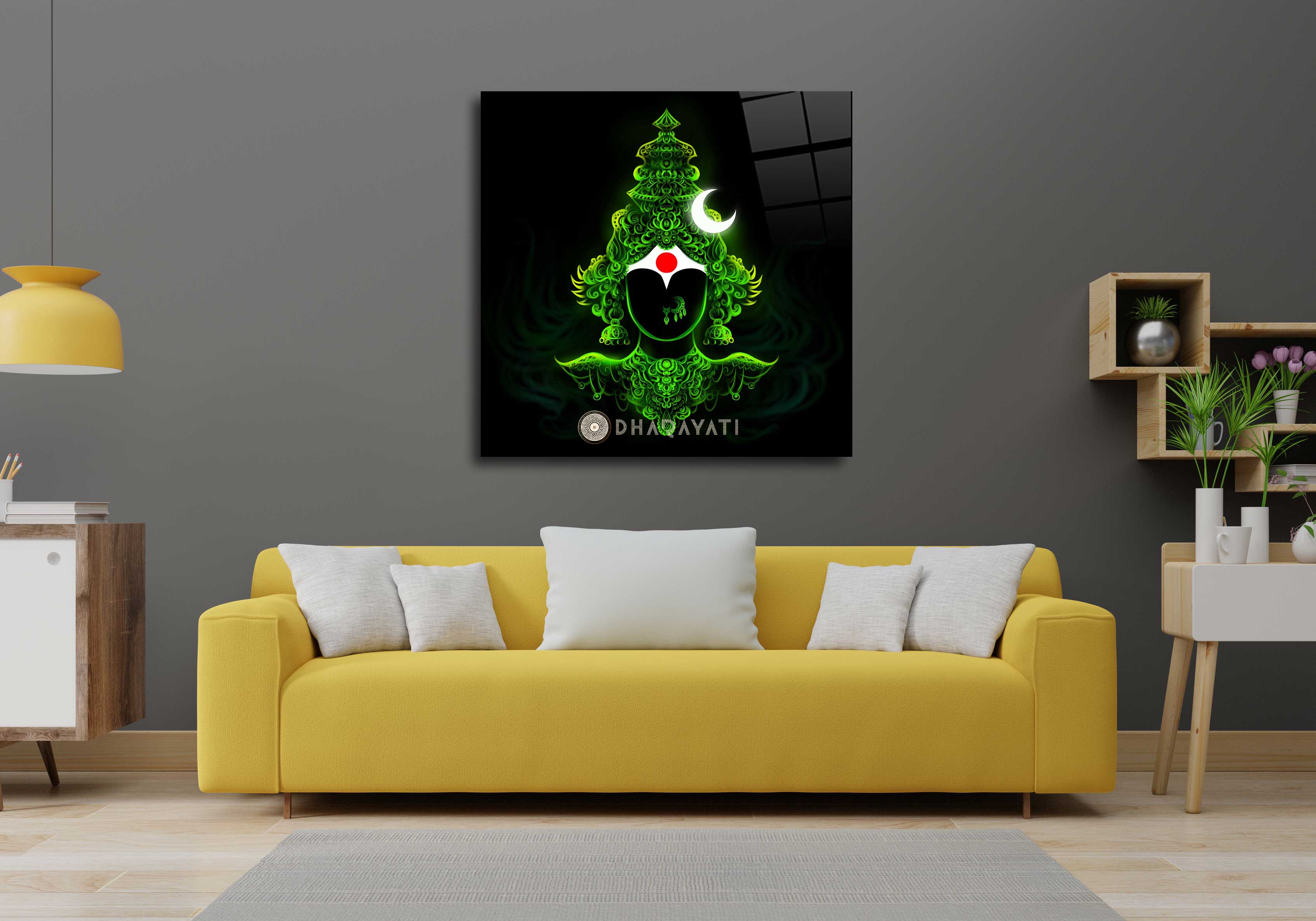 Eternal Serenity: Devi Green Color Glass Wall Art for Sacred Spaces