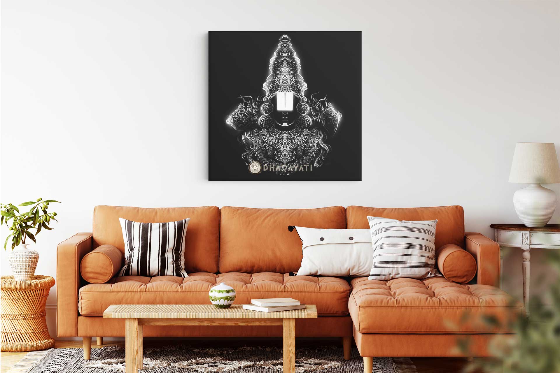 Eternal Serenity: Lord Venkateshwara in Black and White - Canvas Art