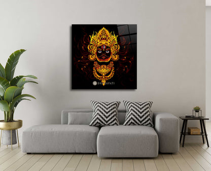 Exquisite Khala Bhairav Ji Glass Wall Art - Traditional &amp; Contemporary Design