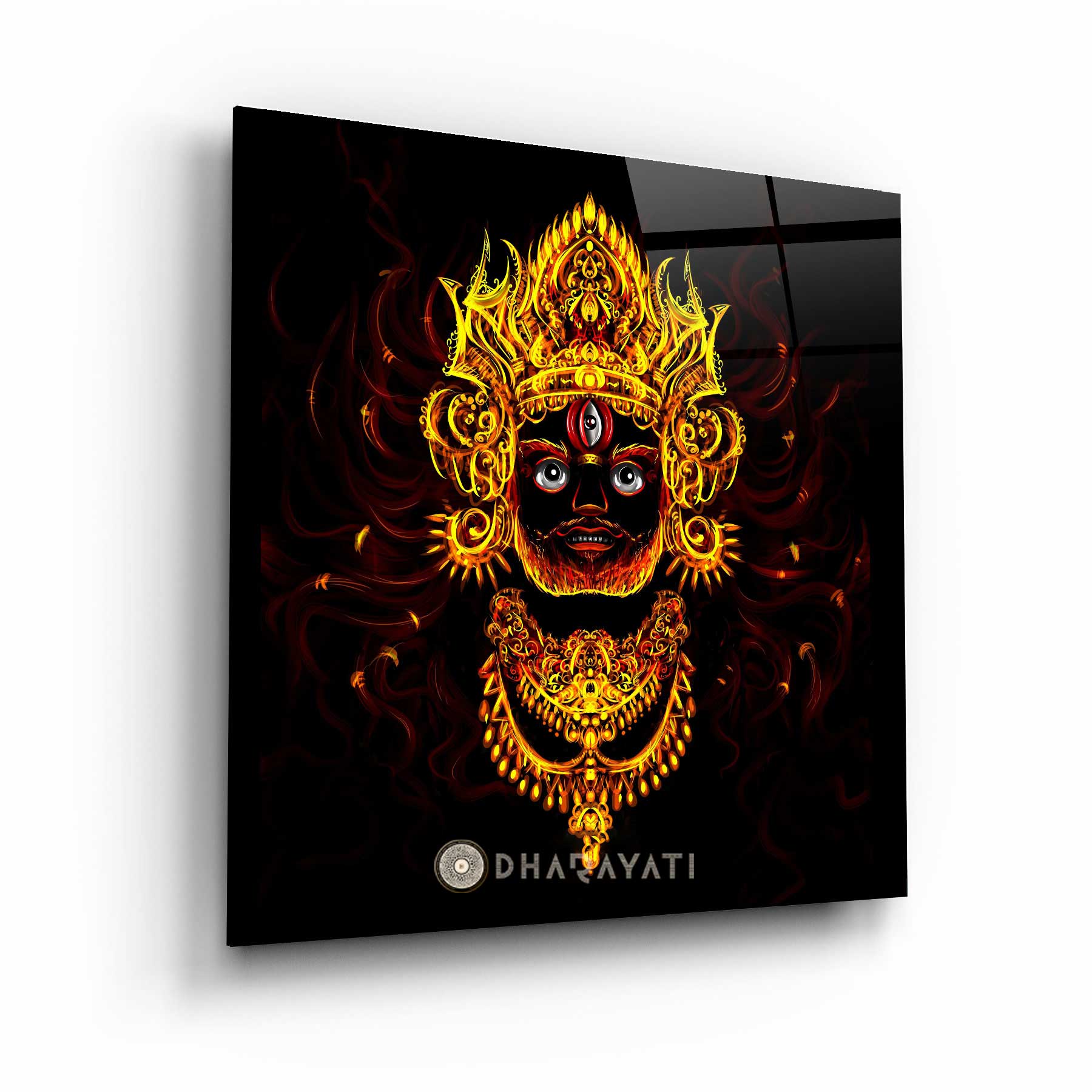 Exquisite Khala Bhairav Ji Glass Wall Art - Traditional &amp; Contemporary Design