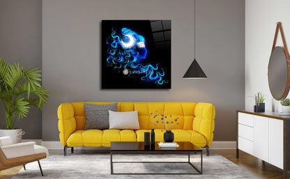 Mystic Glow: Lord Shiva with Crescent Moon Glass Wall Art