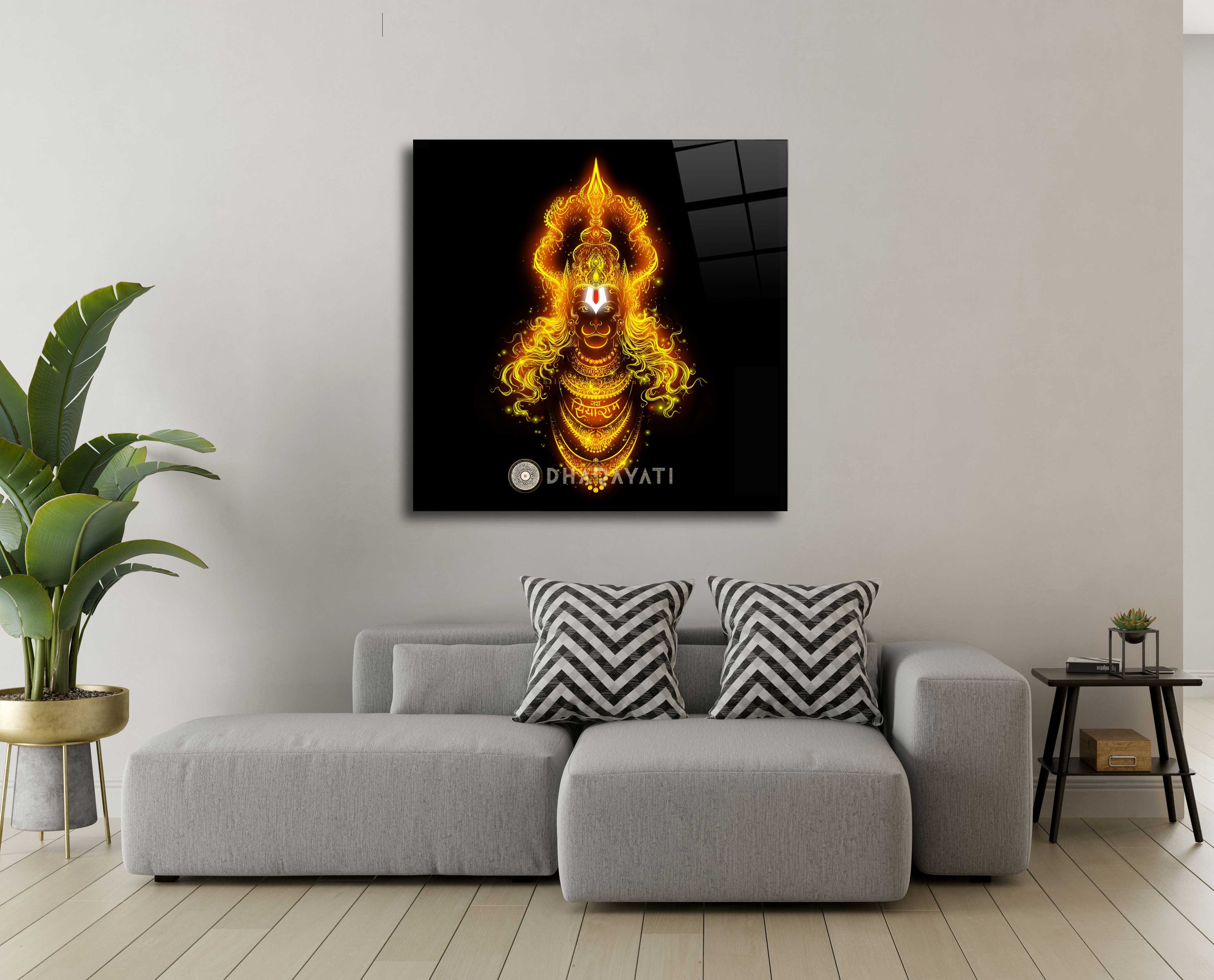 Lord Hanuman Ji Glass Wall Art - Invoke the Sacred Strength