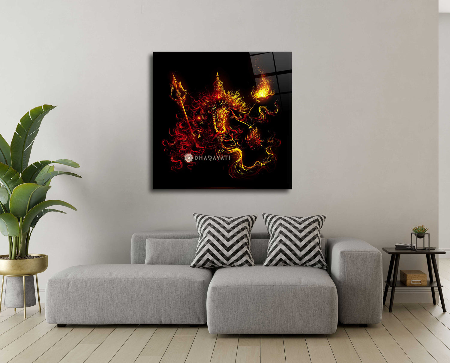 Ma Durga with Trishul Glass Wall Art - Embrace the Sacred Energy