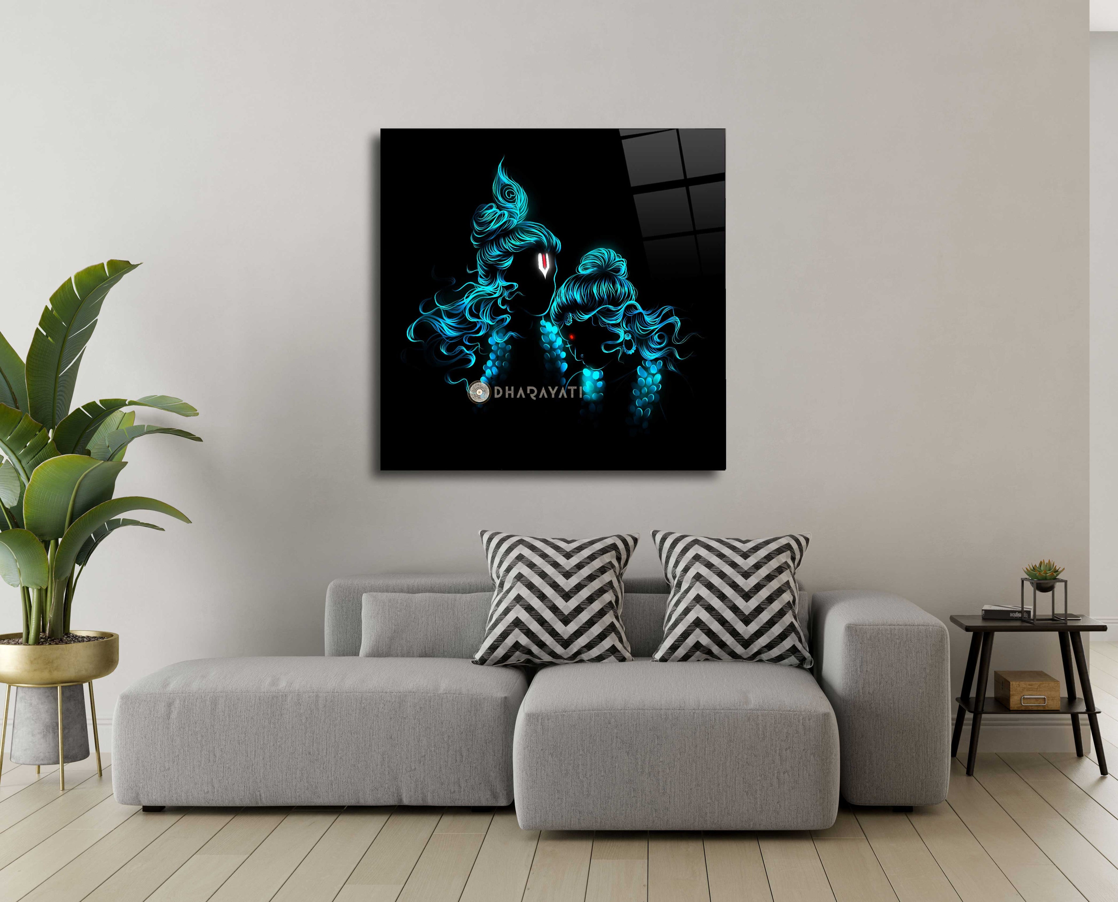 Radha Krishna Teal | Glass Wall Art