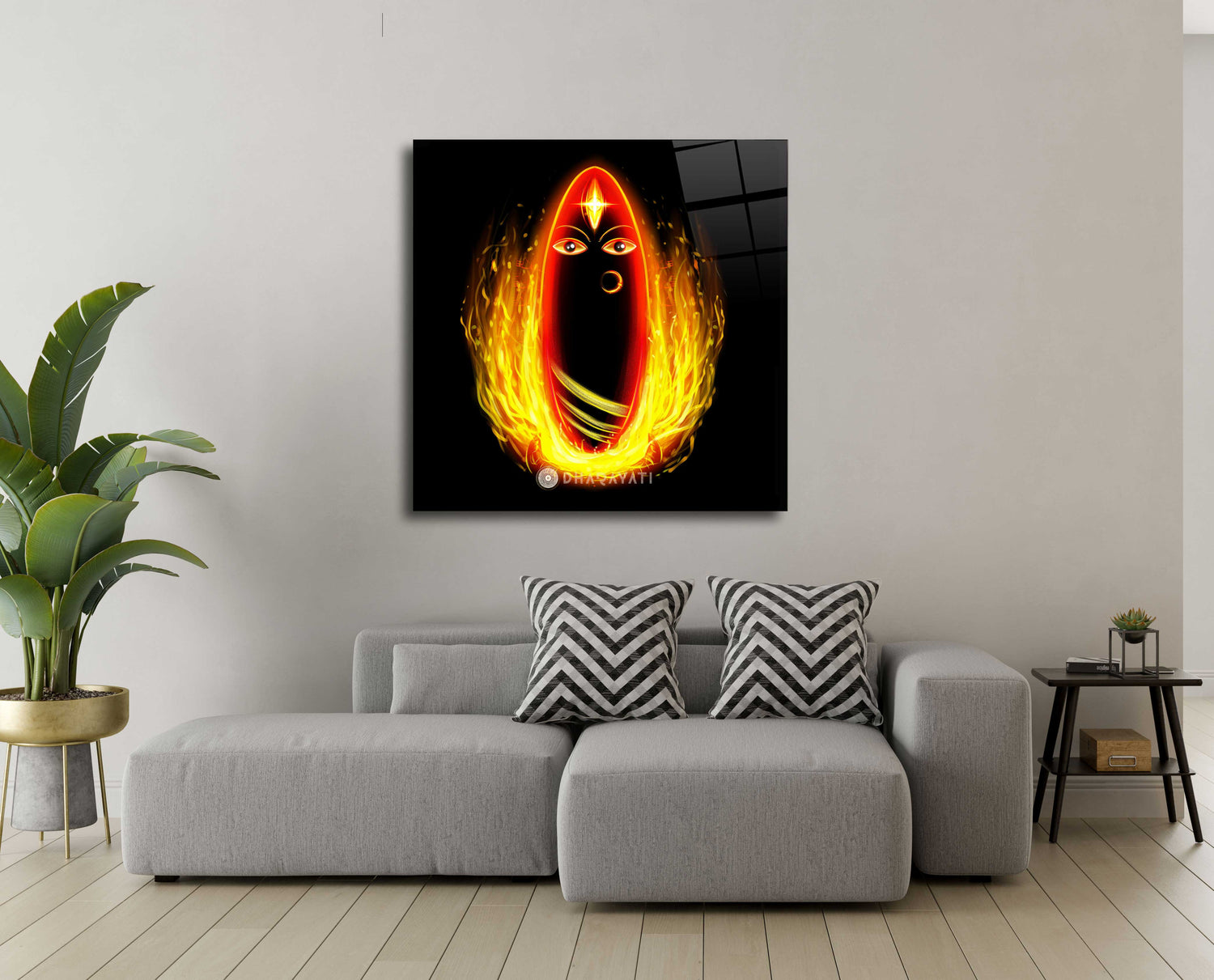 Linga Bhairavi with Flames Glass Wall Art - Fiery Transformative Energy