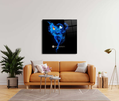 Lord Shiva with Four Hands and Fiery Emblem Glass Wall Art