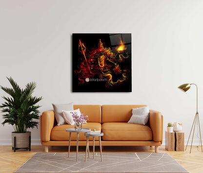 Ma Durga with Trishul Glass Wall Art - Embrace the Sacred Energy