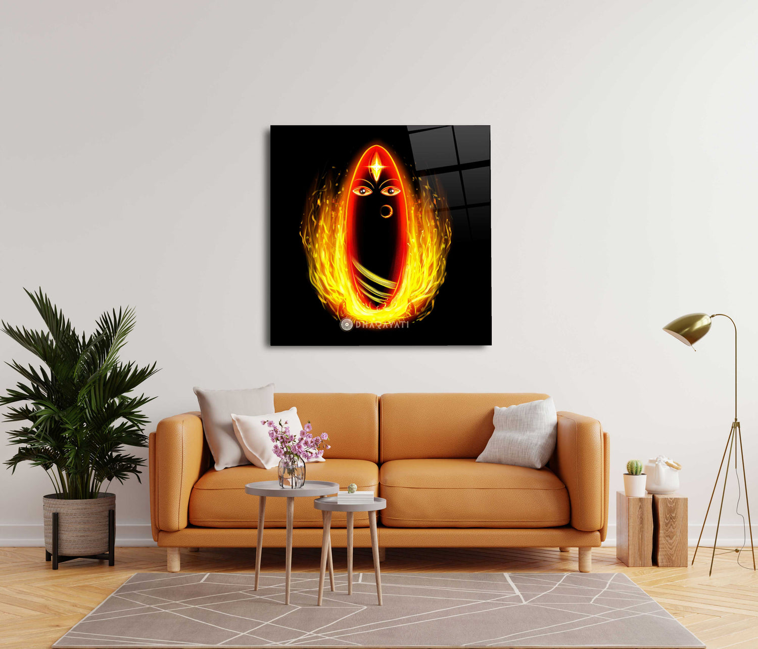 Linga Bhairavi with Flames Glass Wall Art - Fiery Transformative Energy