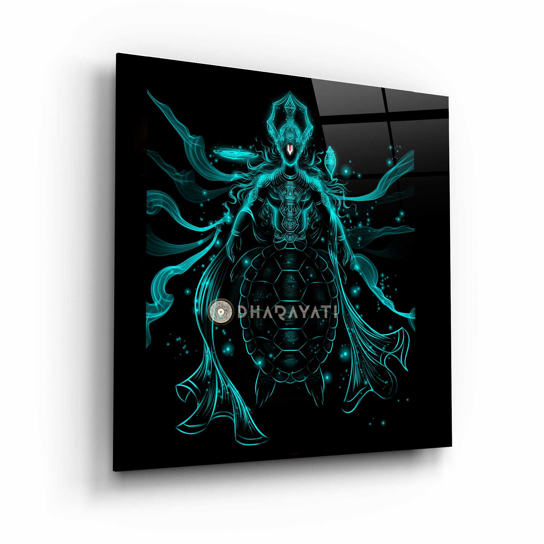 Lord Vishnu Kurma Avatar Glass Wall Art - Embrace the Divine Harmony