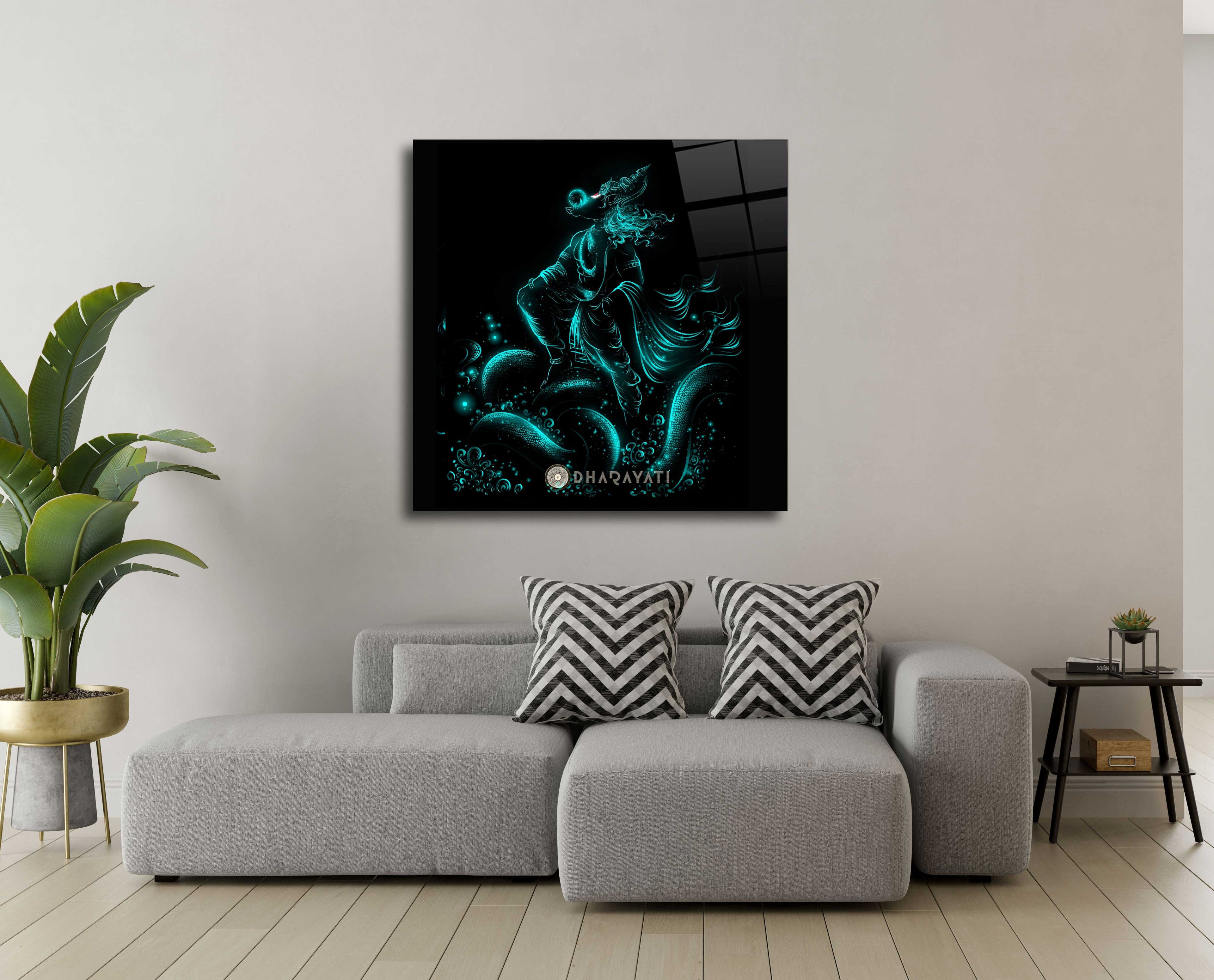 Lord Vishnu Varaha Avatar Glass Wall Art - Embrace the Divine Power