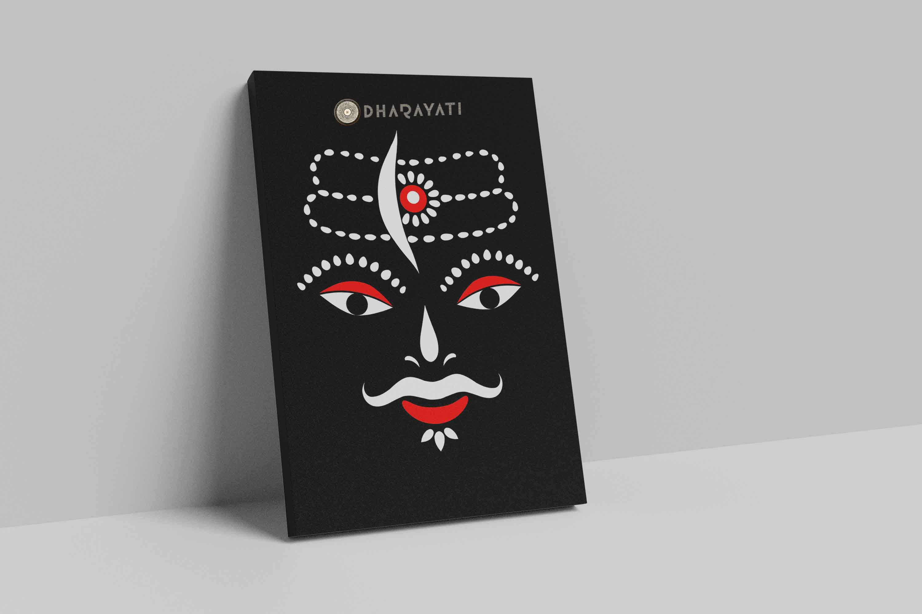 Majestic Presence: Mahakal Outline on Black Background - Striking Canvas Art