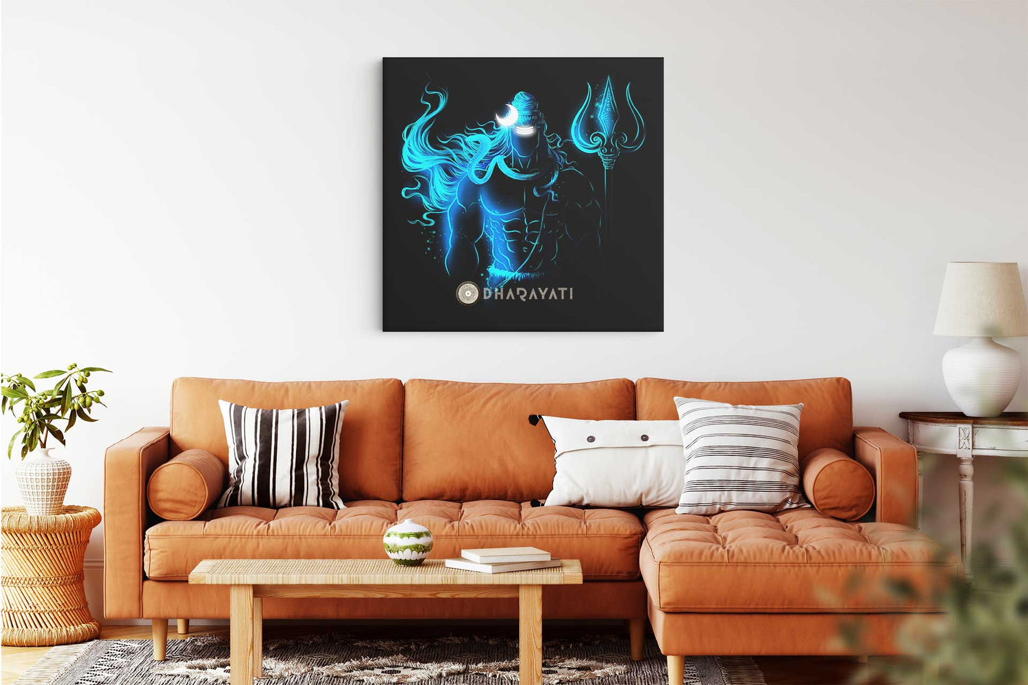 Mystical Majesty: Lord Shiva with Trishul in Blue - Spiritual Canvas Art