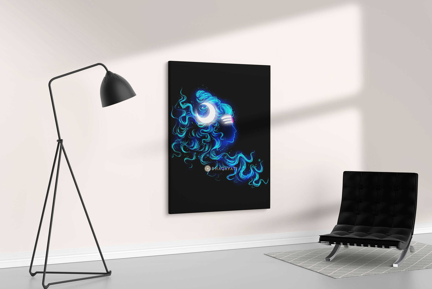 Celestial Majesty: Mahadev with Moon Crown - Serene Blue Canvas Art