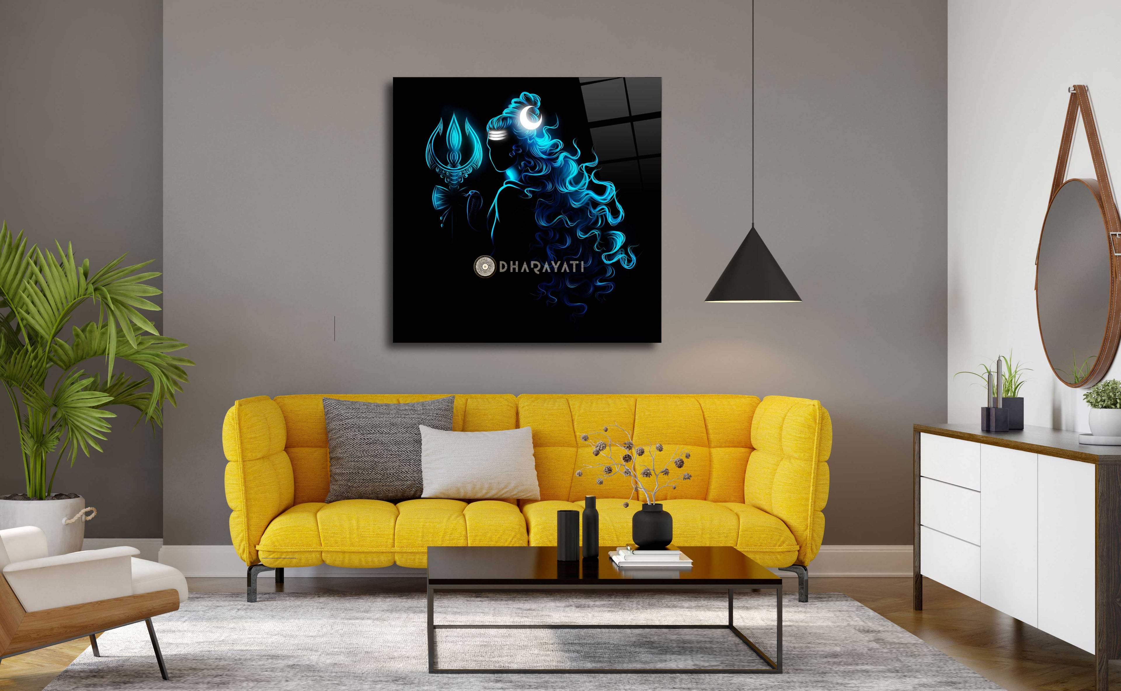 Shiva Mahadev with Trishul Glass Wall Art - Embrace the Divine Power and Protection