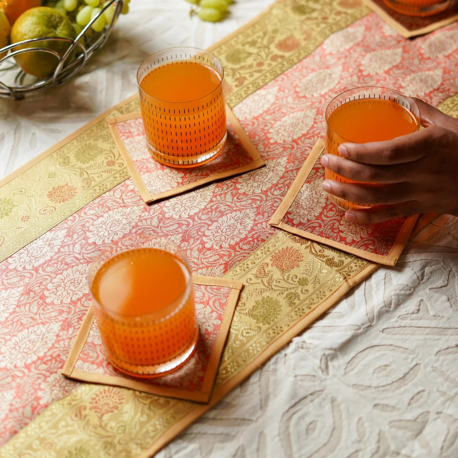 Table Mats Set of 6 with 1 Runner and 6 Napkins in Brocade (Assorted colours)