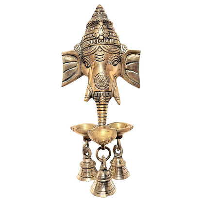 Brass Wall Hanging Ganesh Mask with Deepak