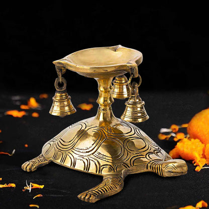 Brass Tortoise Base Aarti Deepak 6 in