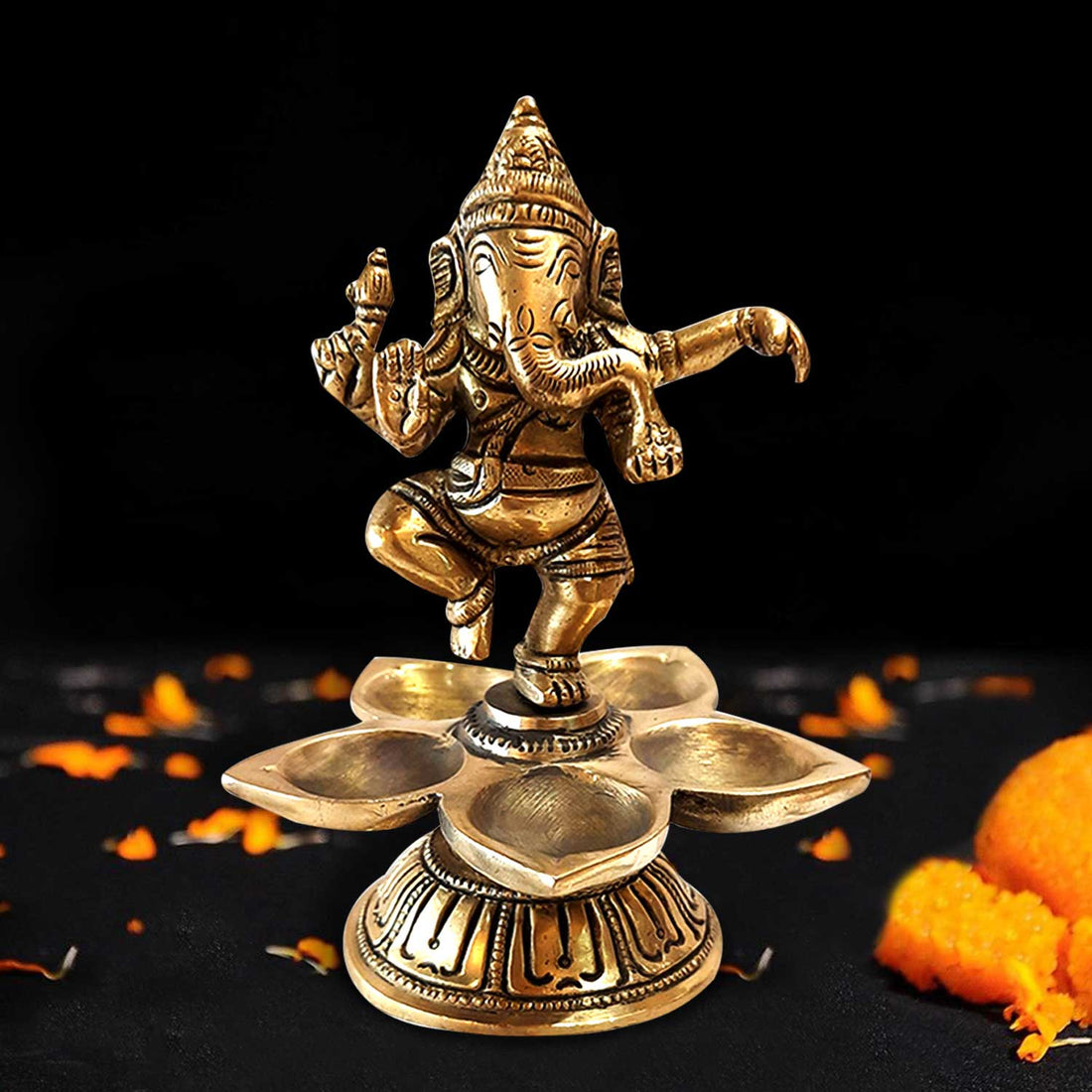 Brass Dancing Ganesha Deepak