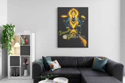 The Supreme Protector: Lord Vishnu with Shankha, Chakra, and Gada | Divine Canvas Art