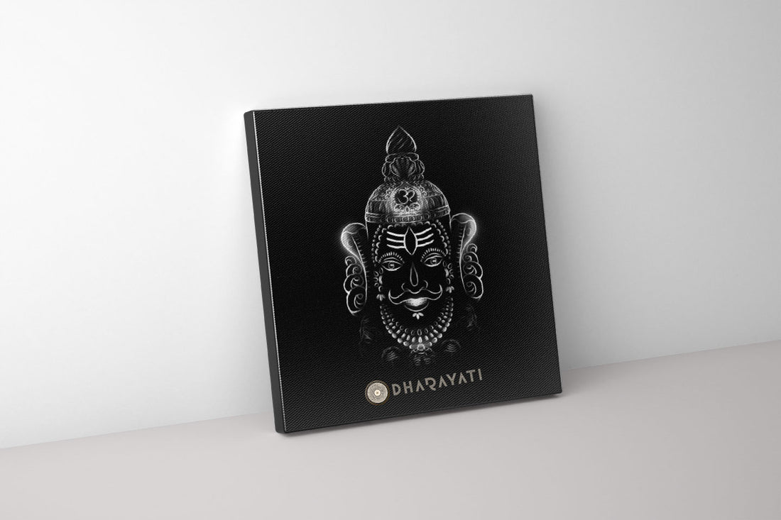 Transcendent Stillness: Smiling Mahakal in Black and White - Canvas Art