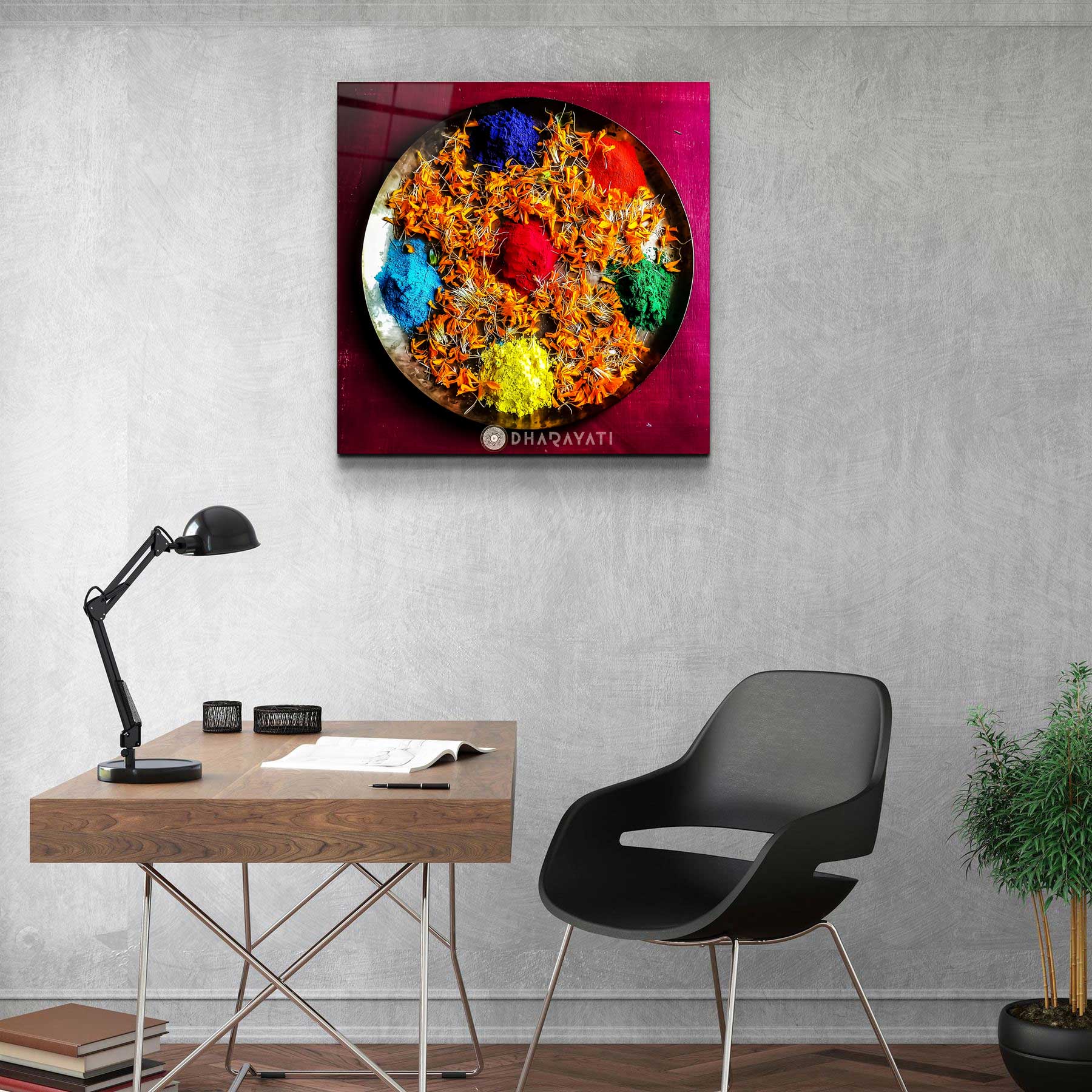 Vibrant Hues: Colors of Holi Glass Wall Art for Festive Cheer