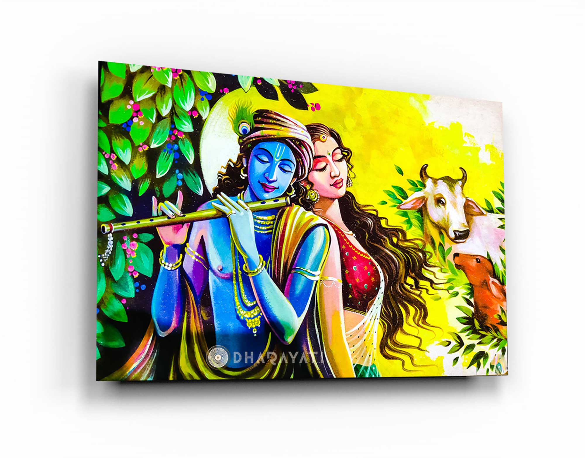 Divine Love: Radha Krishna Glass Wall Art for Devotion and Harmony