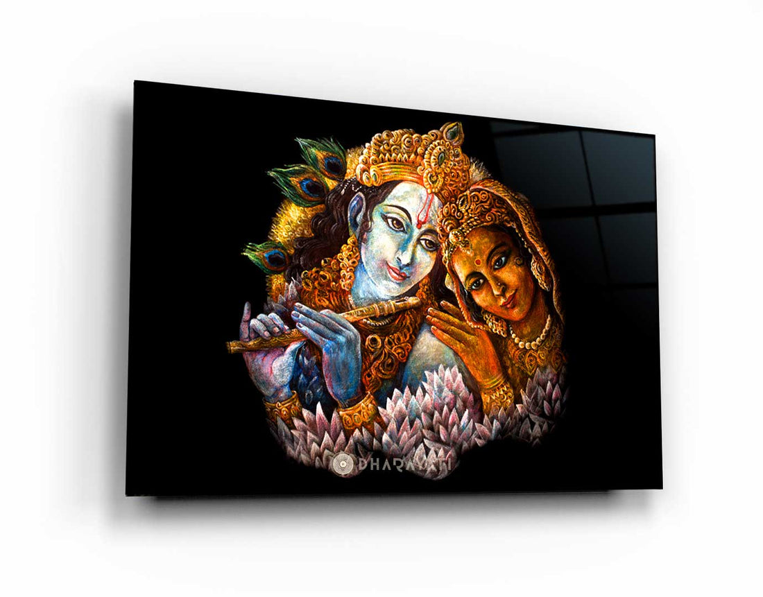 Divine Union: Radha Krishna Glass Wall Art for Eternal Love