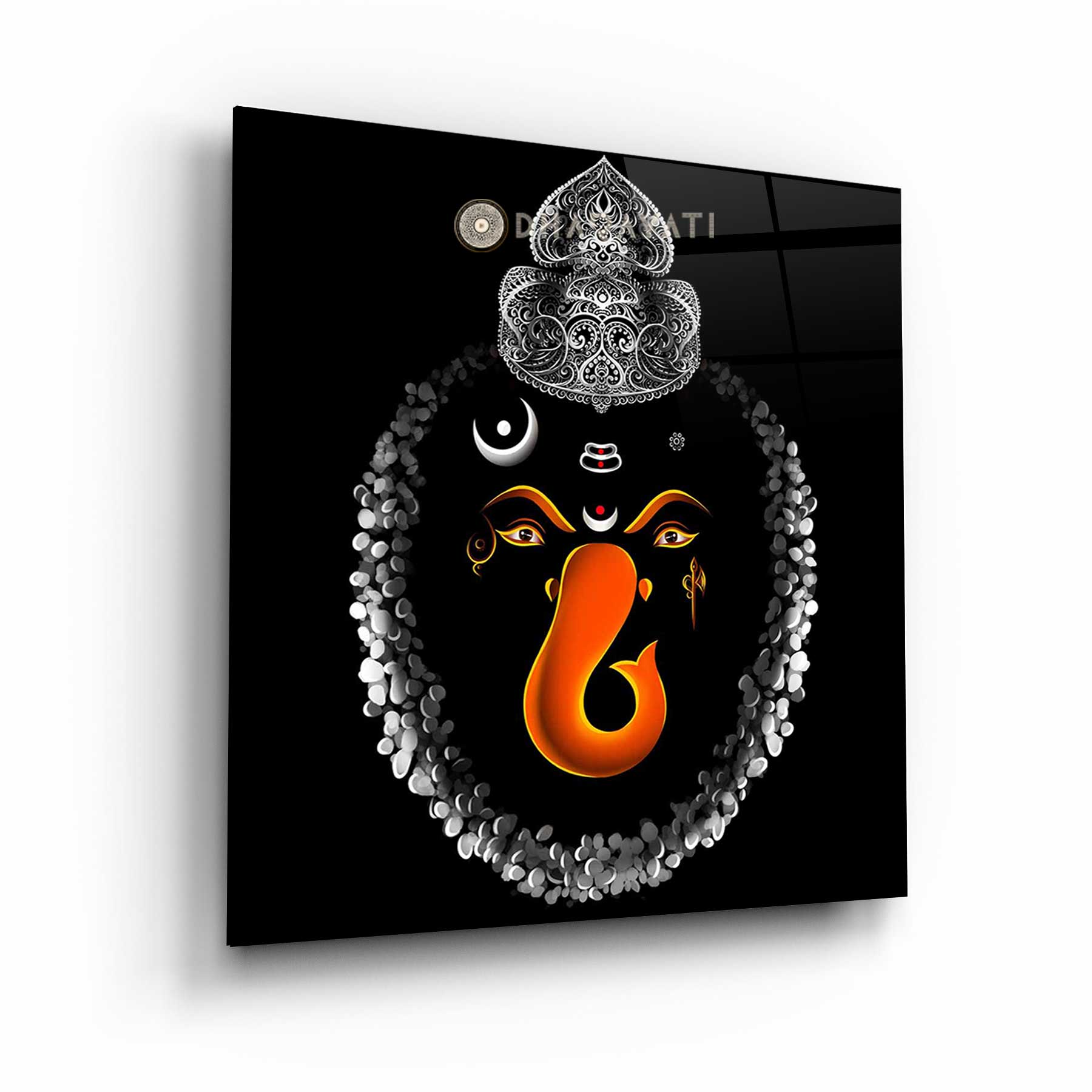 Divine Blessings: Lord Ganesh Face Glass Wall Art for Prosperity and Remover of Obstacles