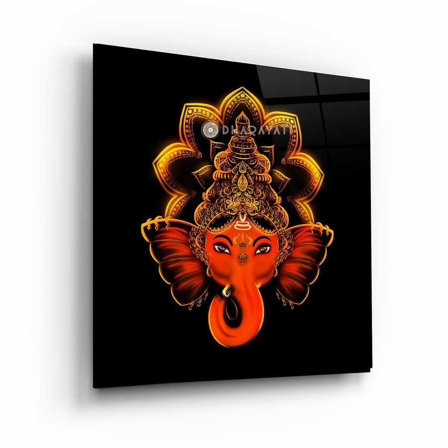 Divine Blessings: Lord Ganesh Face Glass Wall Art for Prosperity and Remover of Obstacles