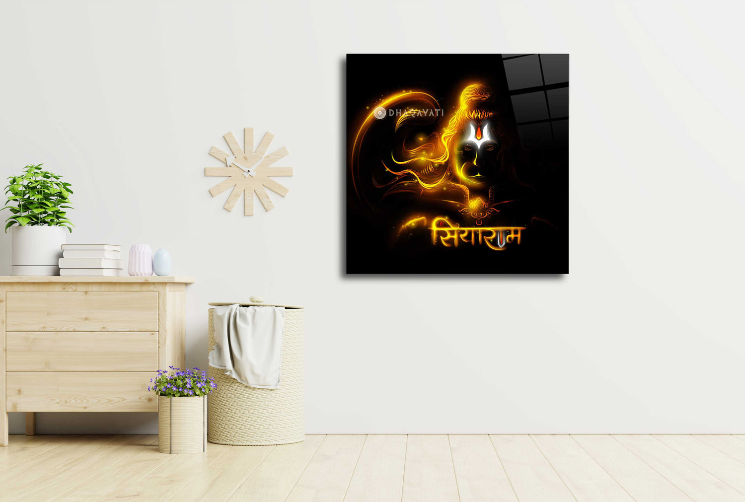 Devotion Embodied: Lord Hanuman Glass Wall Art for Strength and Protection