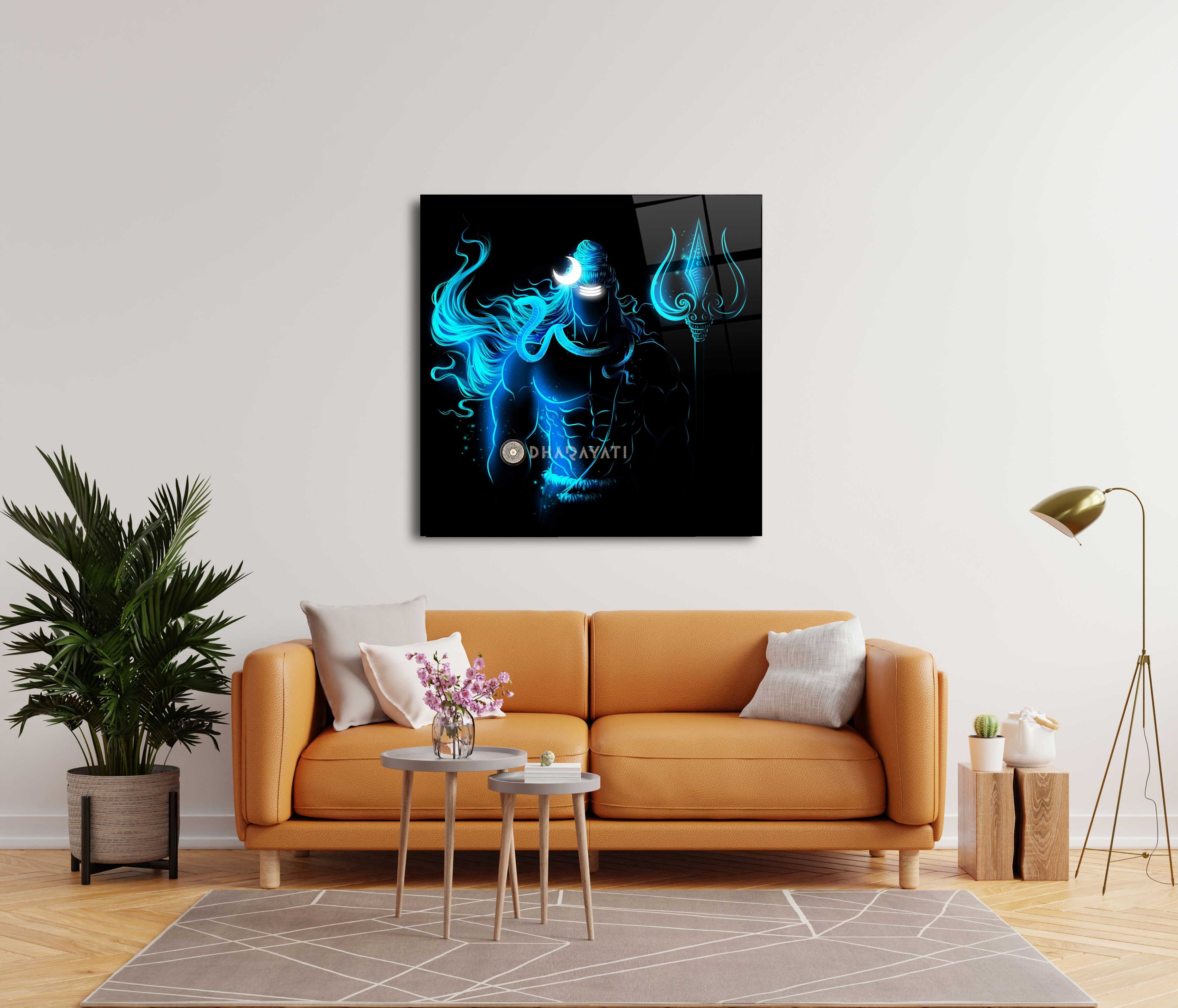 Sacred Lord Shiva With Trishul Glass Wall Art - Enhance Your Space with Divine Power