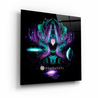 Radiant Majesty: Lord Vishnu in Purple with Shankha and Chakra Glass Wall Art