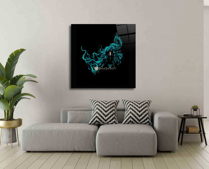 Lord Krishna Teal Color  | Glass Wall Art