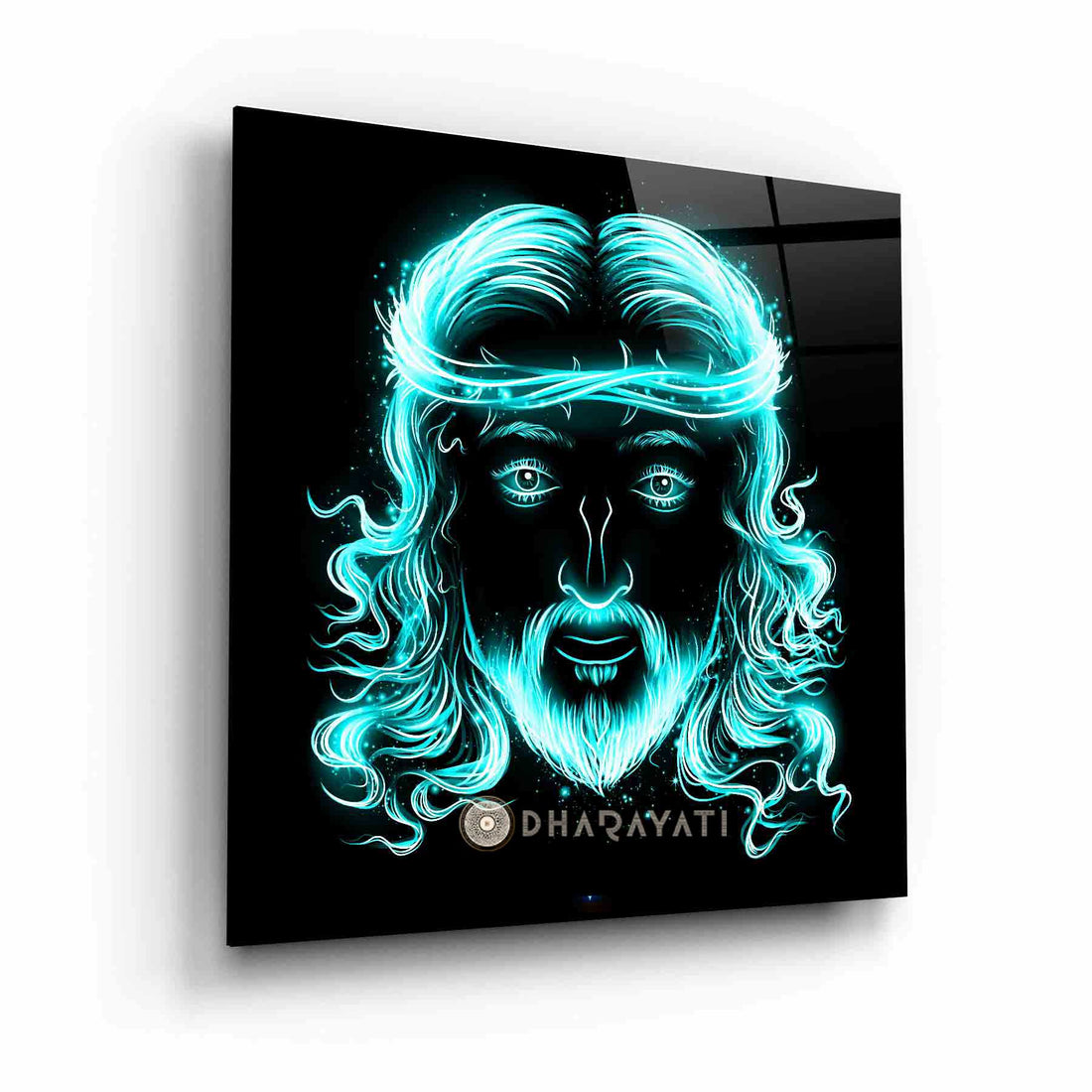 Jesus Christ Teal Color | Glass Wall Art