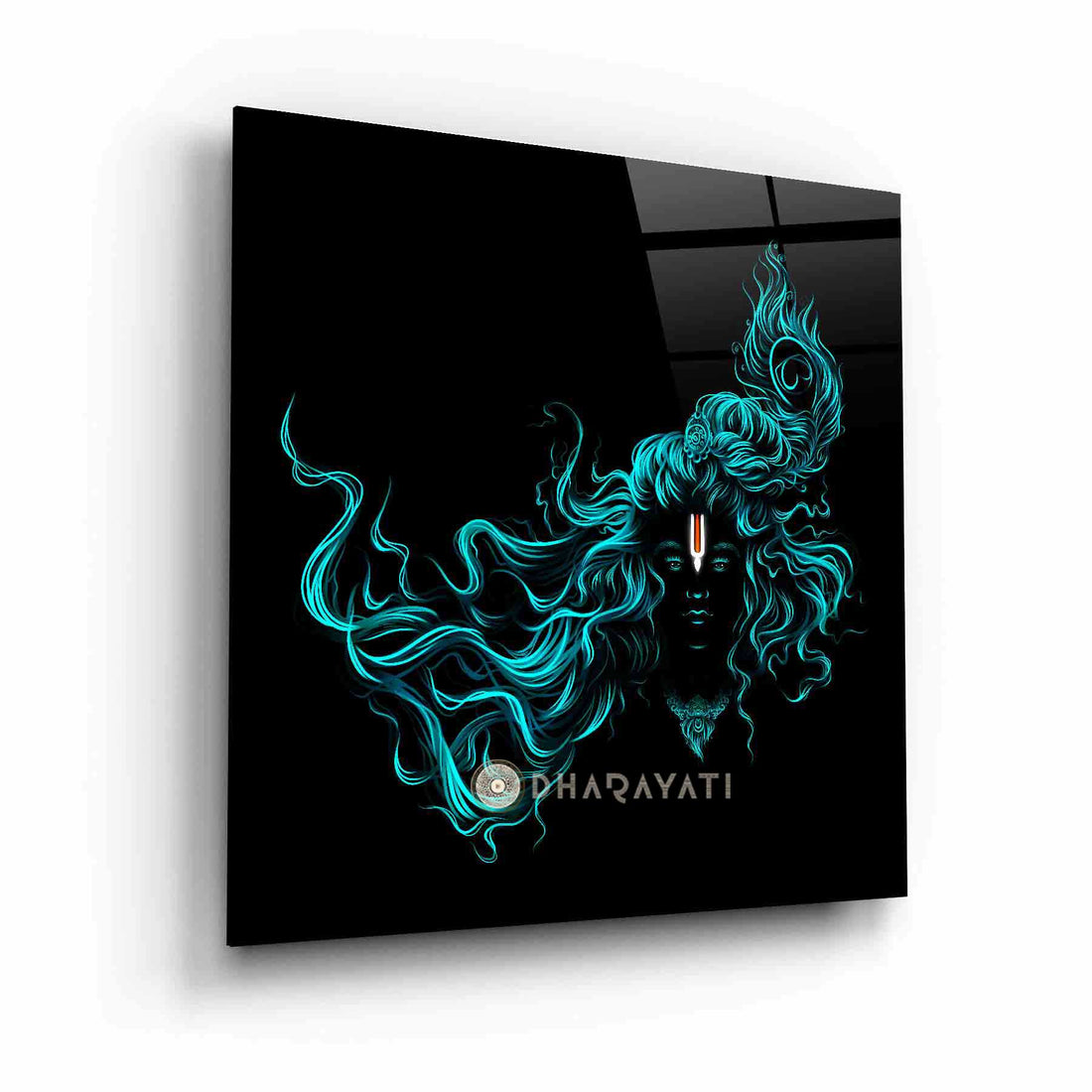 Lord Krishna Teal Color  | Glass Wall Art