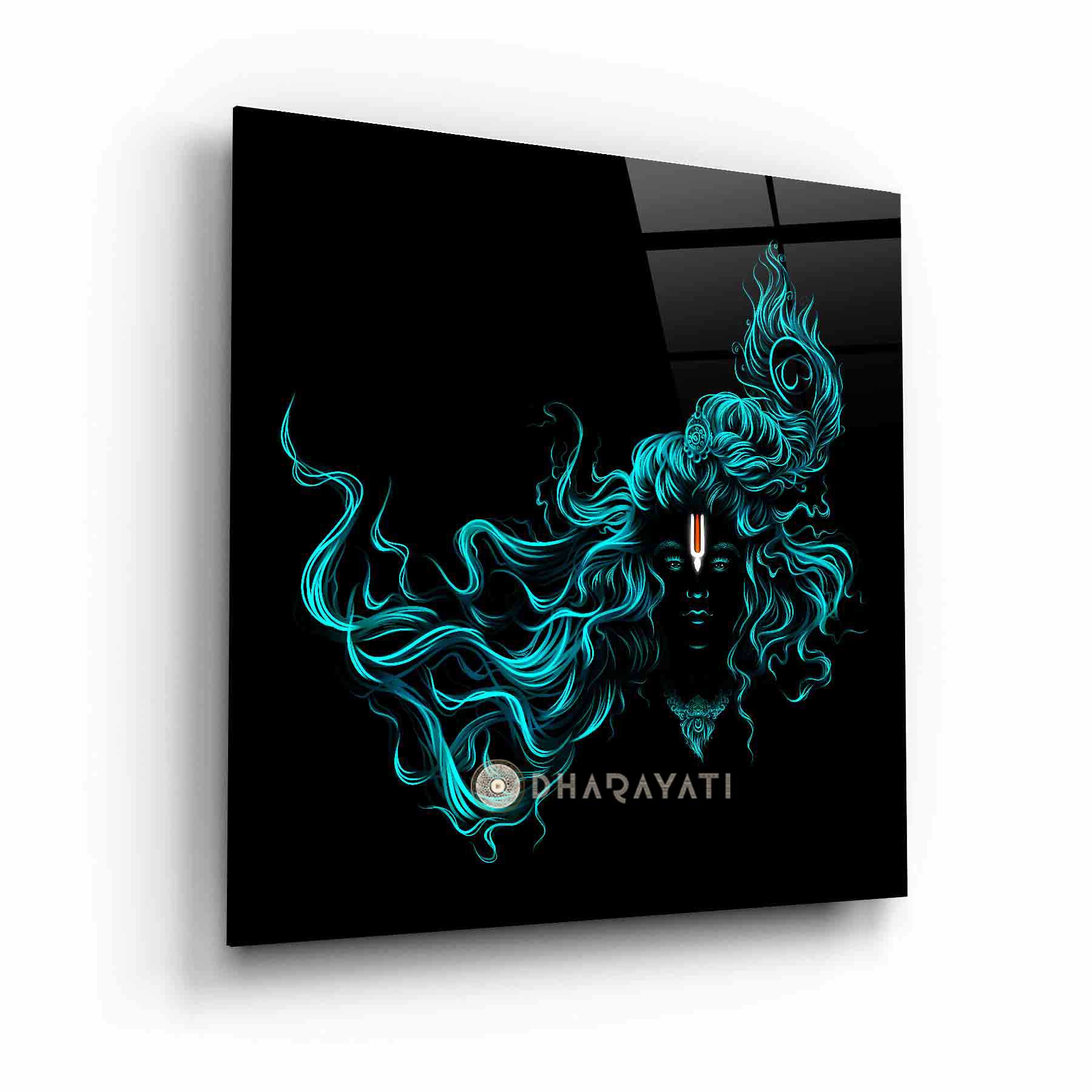 Lord Krishna Teal Color  | Glass Wall Art