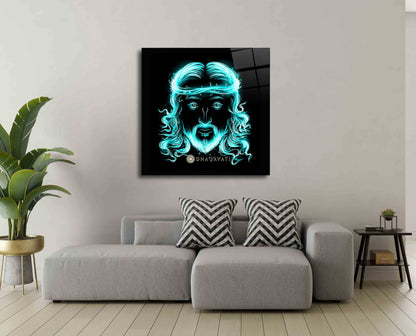 Jesus Christ Teal Color | Glass Wall Art