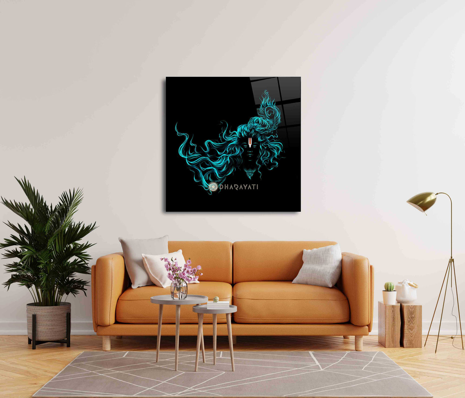 Lord Krishna Teal Color  | Glass Wall Art