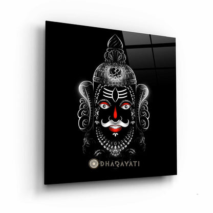 Sacred Serenity: Smiling Mahakal Red and White Glass Wall Art