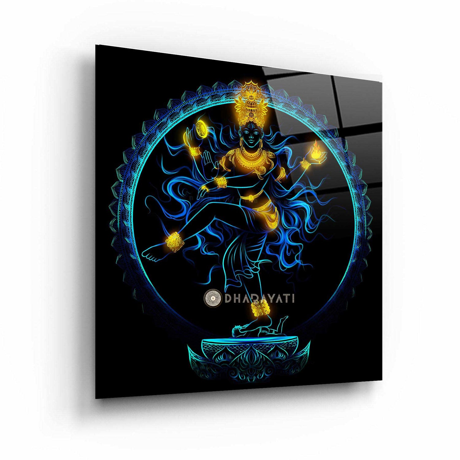 Celestial Rhythm: Dancing God Nataraja Glass Wall Art for Harmony and Grace