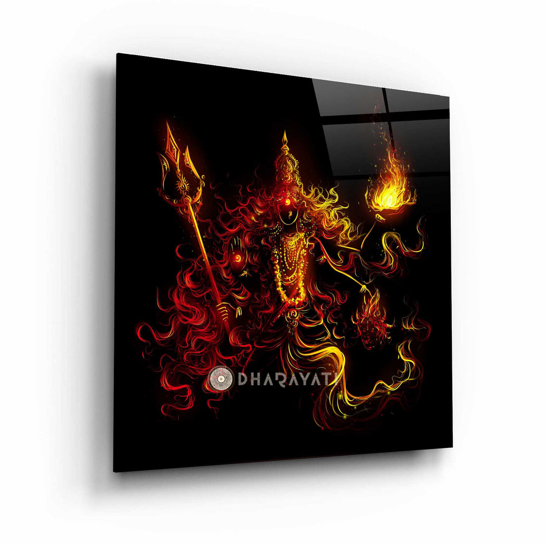 Ma Durga with Trishul Glass Wall Art - Embrace the Sacred Energy