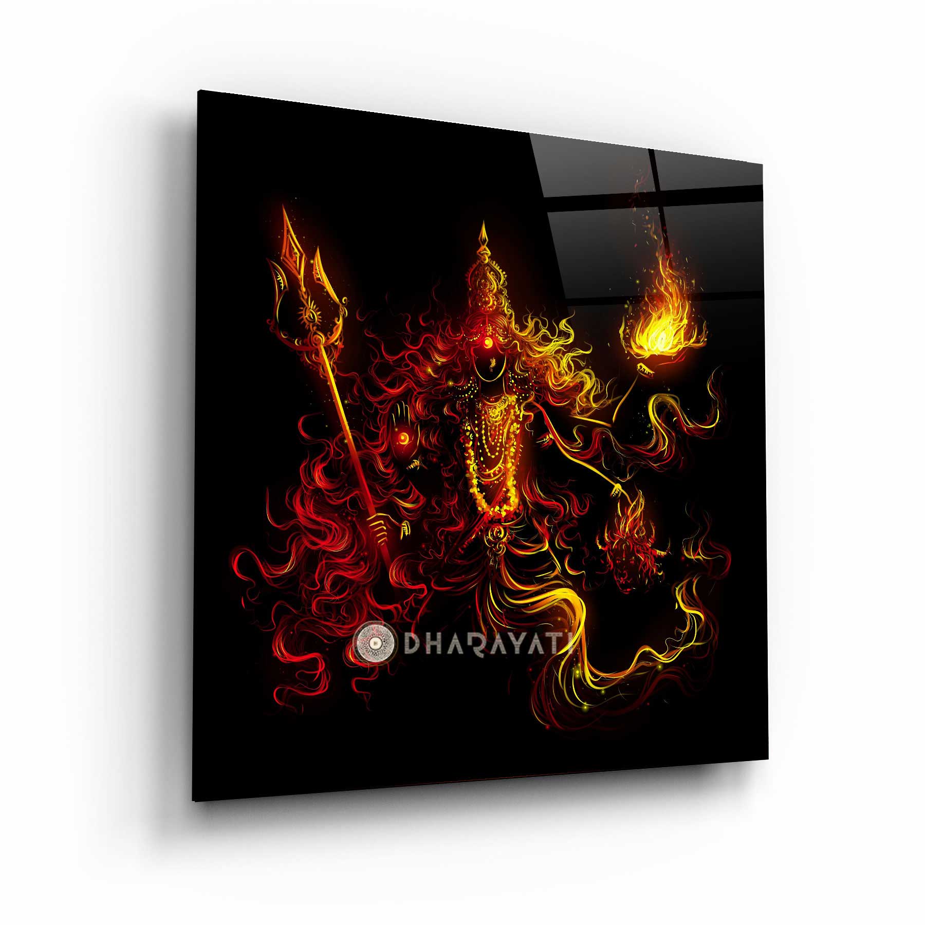 Ma Durga with Trishul Glass Wall Art - Embrace the Sacred Energy