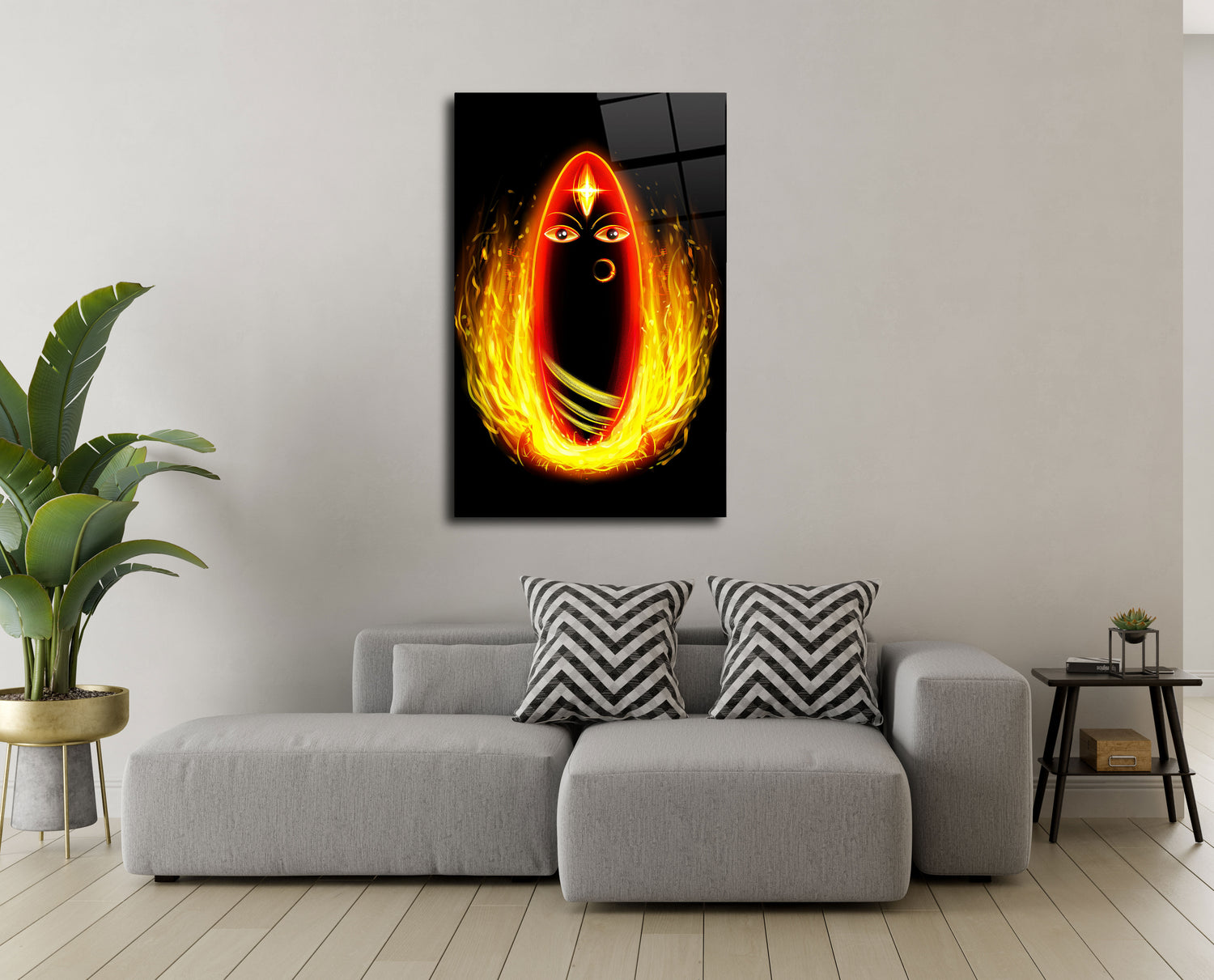 Sacred Illumination: Linga Bhairavi Glass Wall Art - Divine Feminine Energy Embodied